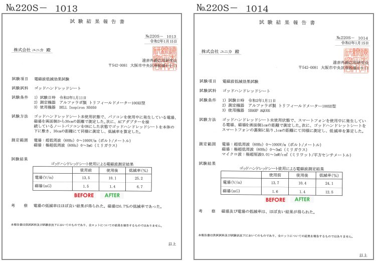 電磁波低減試験　結果報告書