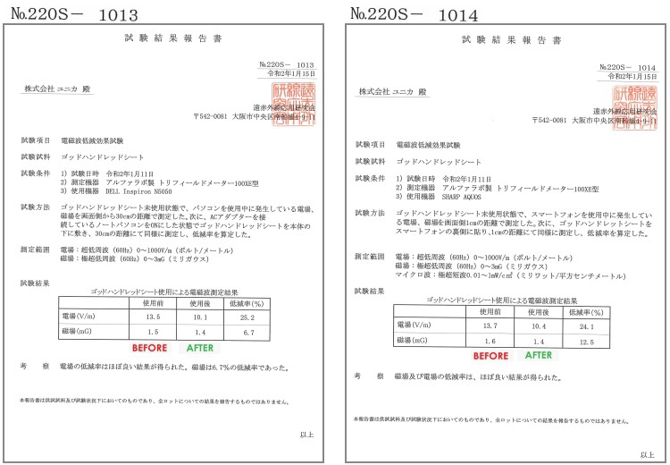 電磁波低減試験　結果報告書